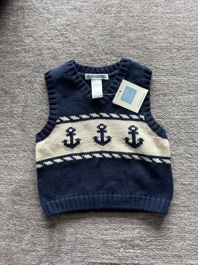 Janie and Jack Navy and Cream Anchor Knit Vest